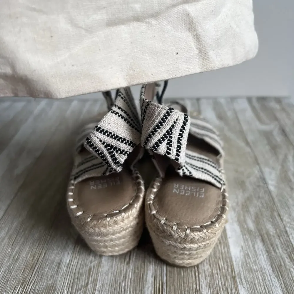 Eileen Fisher Agnes Espadrille Wedge Sandals Open Toe Braided Jute Slip On 8 New